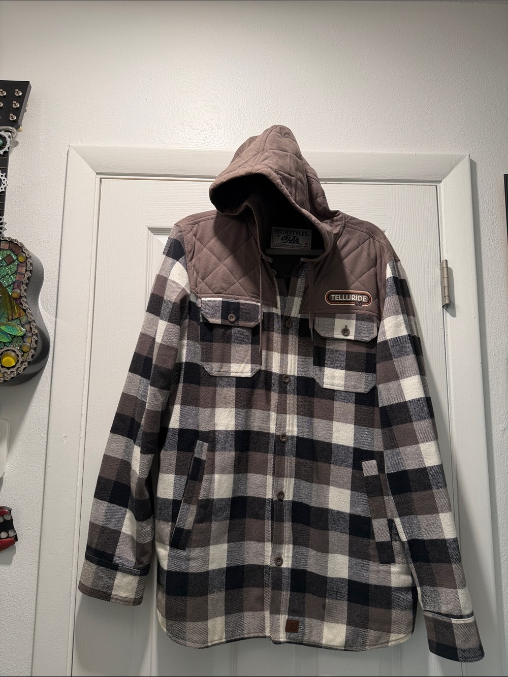 Telluride Quilted Hooded Plaid Field Jacket - Taupe/Black/Cream